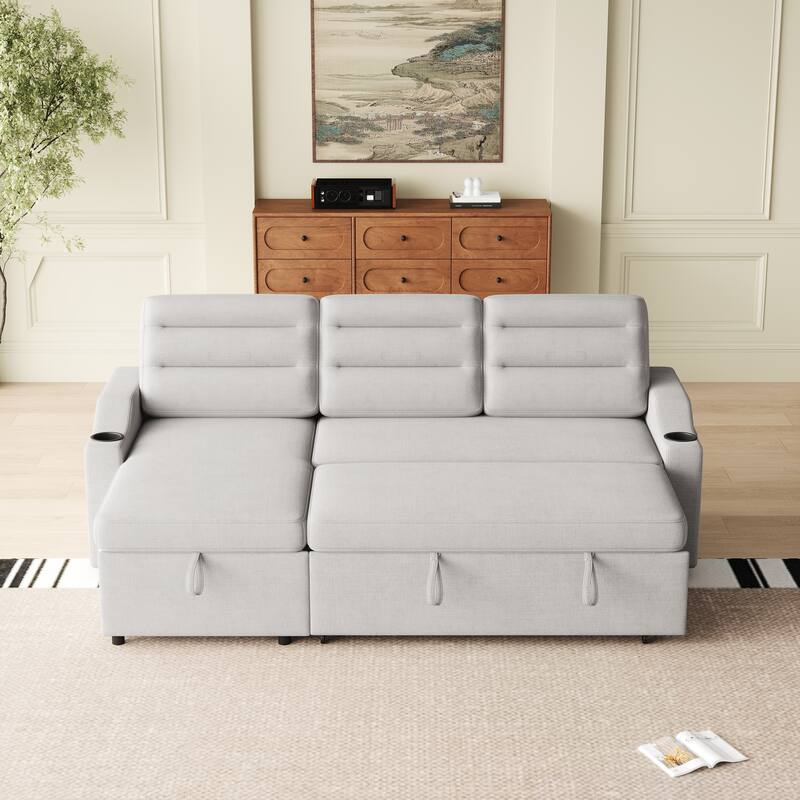 83.5-Inch Convertible Sofa Bed - Stylish Polyester Recliner with Storage for Small Spaces