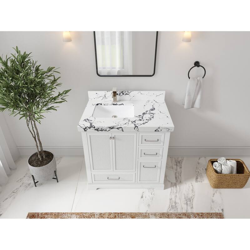 Willow Collections 36 in. W x 22 in. D Alys Left Offset Sink Bathroom Vanity with Countertop - 2"Viola Night - White