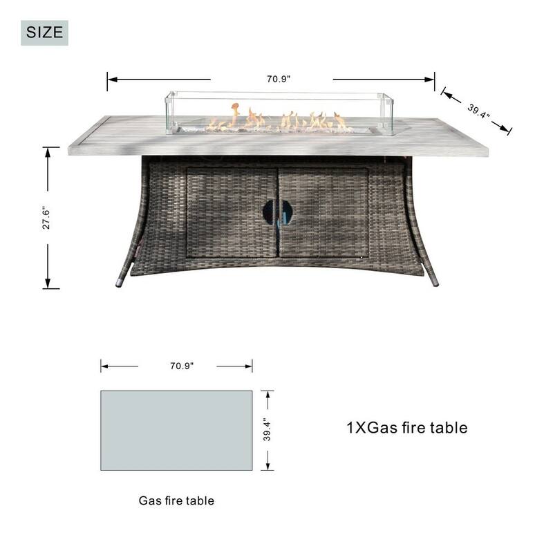 Rattan Fire Pit Table Aluminum Frame with Wind Guard - 71-Inch