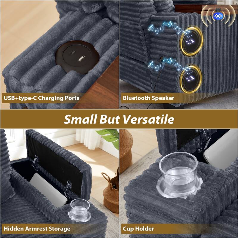 Versatile Chaise Lounge Single Sofa Chair with Ottoman, Swivel Table, Storage Armrest, Cup Holder, Bluetooth Speaker and USB
