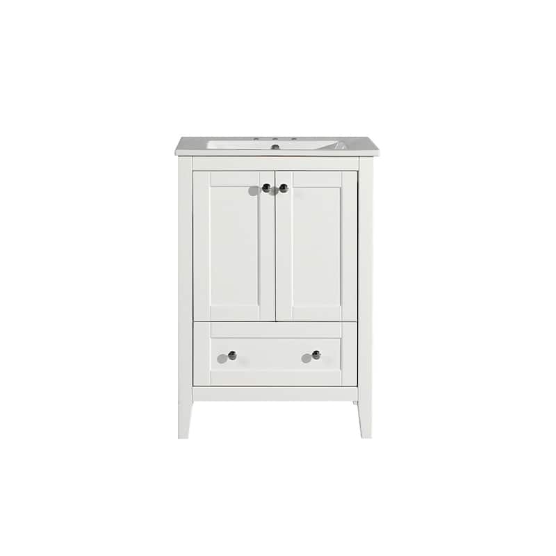 Cannes 24 In. White Bathroom Vanity With White, 3-Hole Ceramic Sink Top
