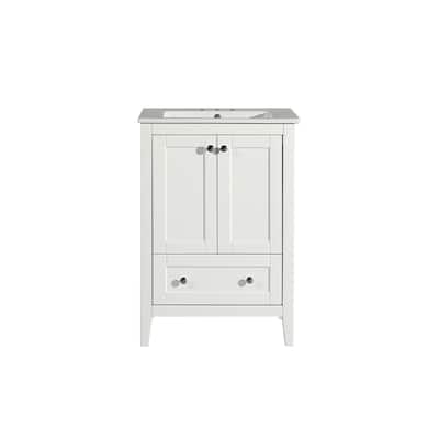 Cannes 24 In. White Bathroom Vanity With White, 3-Hole Ceramic Sink Top