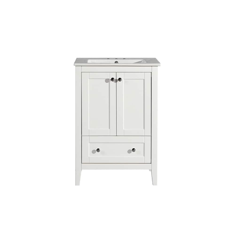 Cannes 24 In. White Bathroom Vanity With White, 3-Hole Ceramic Sink Top