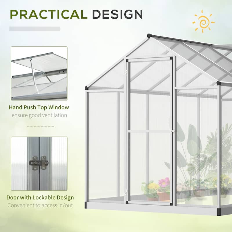 Outsunny 10' L x 6' W Polycarbonate Walk-In Greenhouse with Rooftop Vent & UV-Resistant Walls