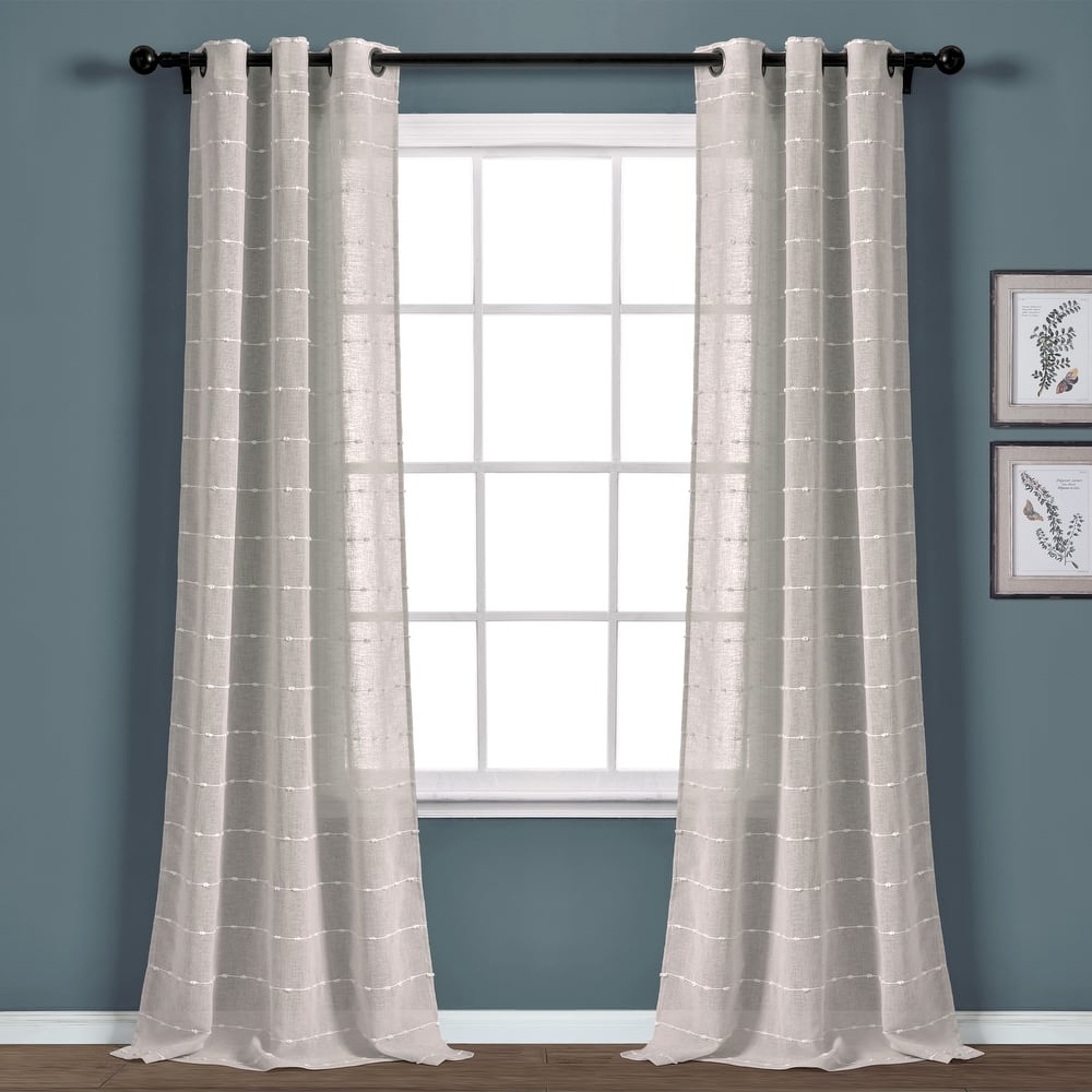 Lush Decor Farmhouse Textured Grommet Sheer Window Curtain Panel Pair