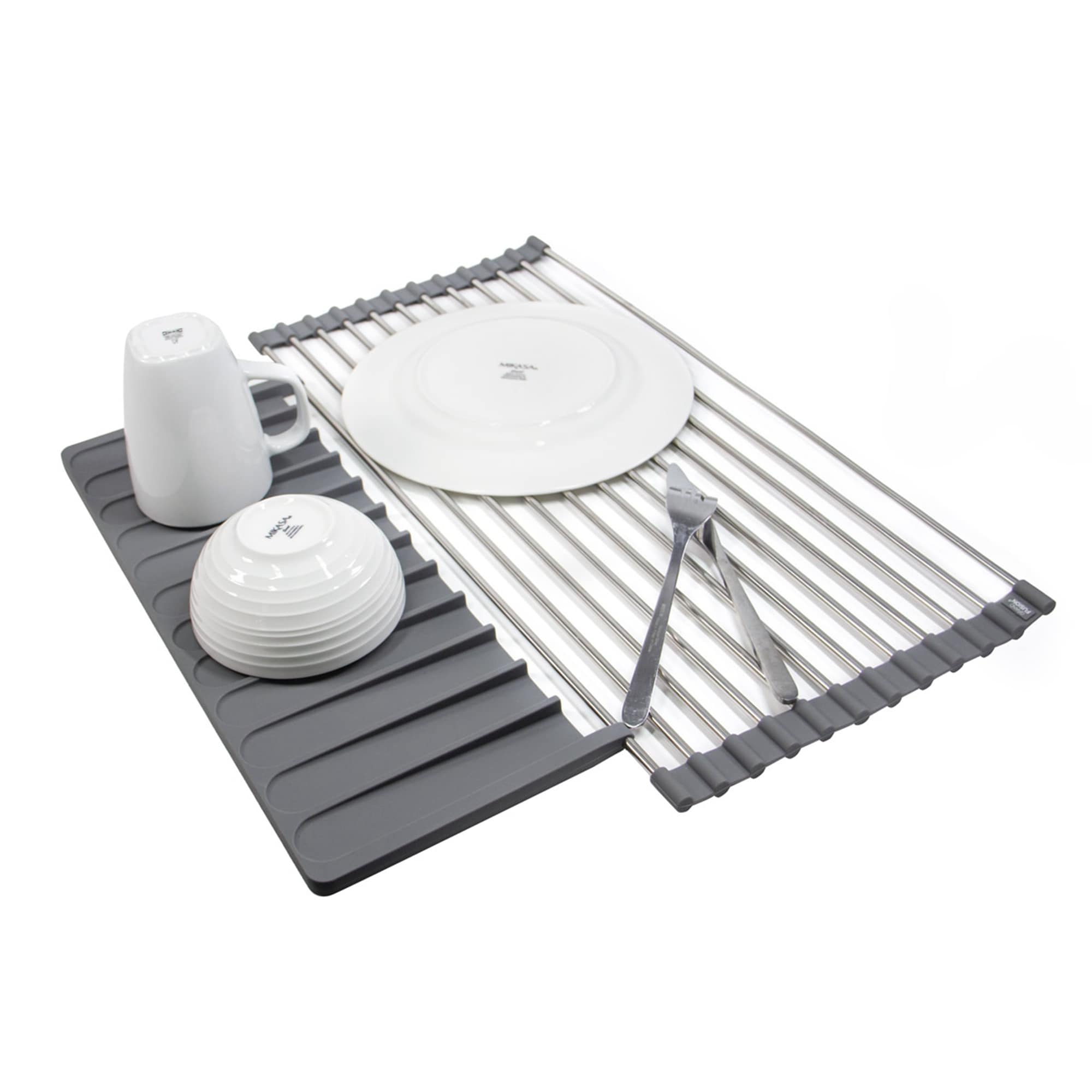 Grand Fusion Over Sink Roll-Up Dish Drying Rack with Silicone Drip Tray,  Gray, each - Fry's Food Stores