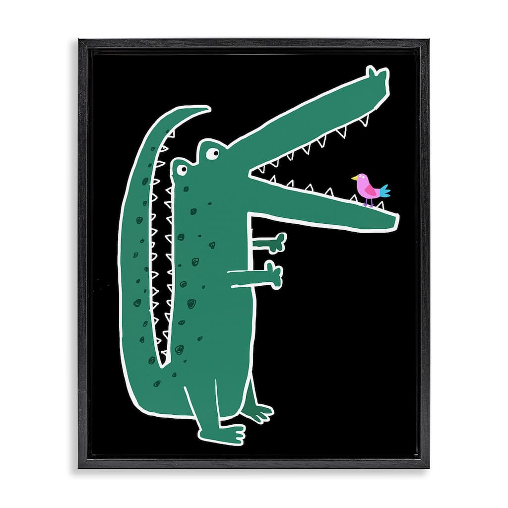 Stupell Alligator & Bird on Black Framed Floater Canvas Wall Art Design By Carla Daly