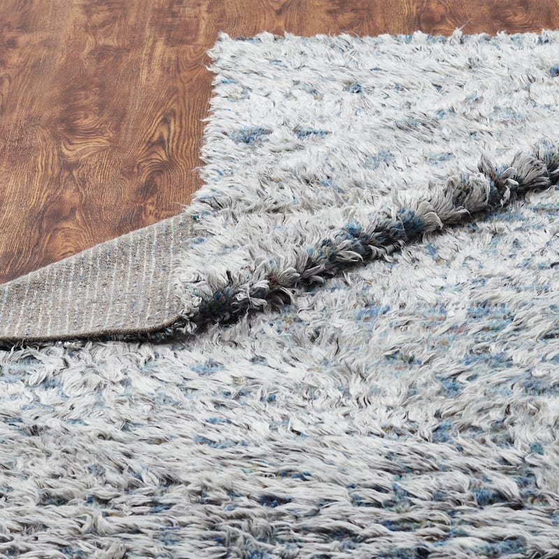 Abstract Tribal Shag Blue/Grey Area Rug