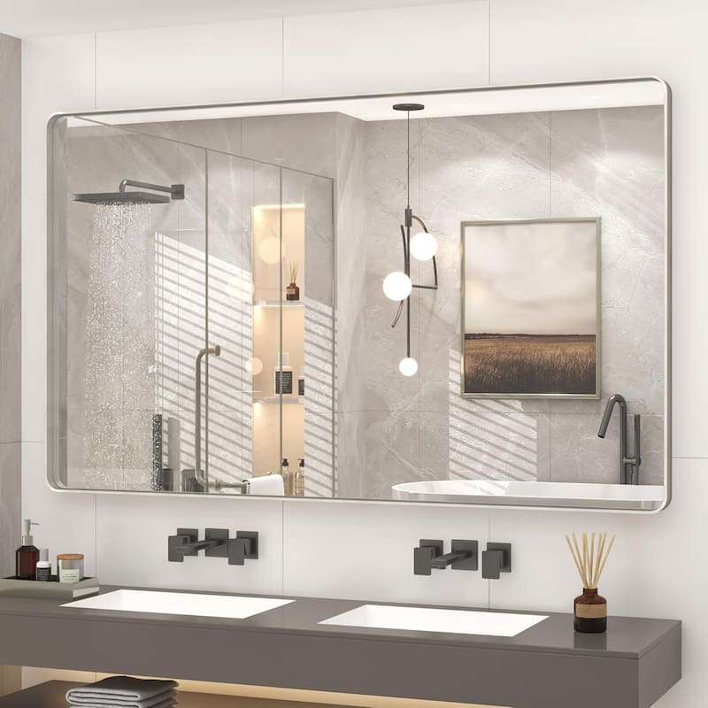 Aluminum alloy Framed Tempered Glass Wall Bathroom Vanity Mirror - 55" x 30" - Silver