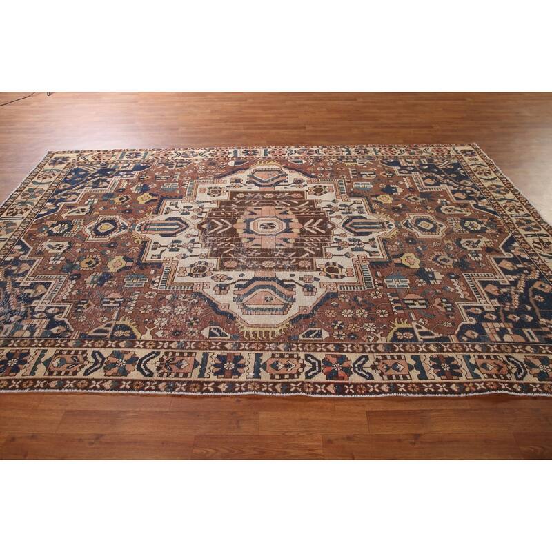 Distressed Bakhtiari Persian Antique Area Rug Hand-Knotted Wool Carpet - 6'8"x 10'0"