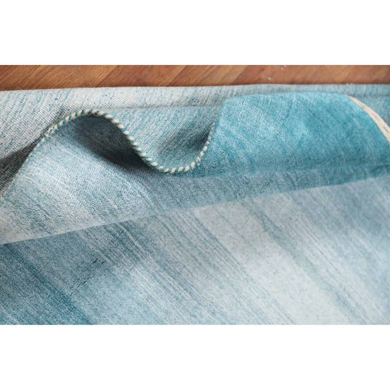 Contemporary Blue Striped Gabbeh Oriental Rug Handmade Wool Carpet - 3'10" x 5'5"