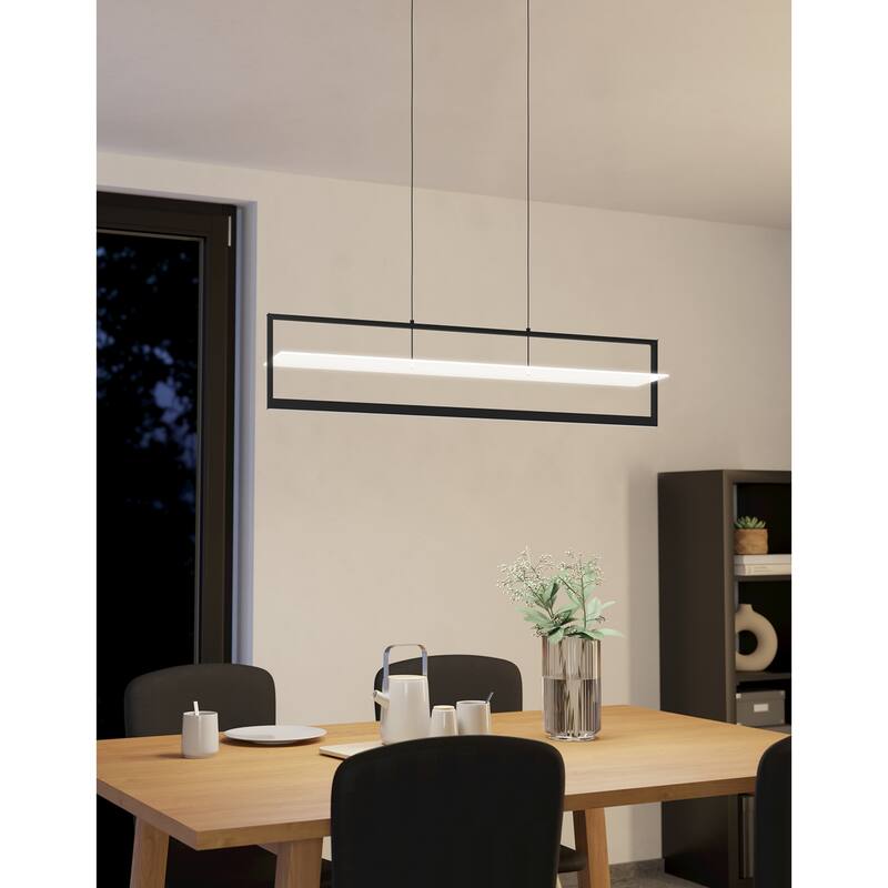 Farneta - 1-Light LED Linear Pendant - Structured Black Finish - Satin Acylic Shade - Structured Black, Satin