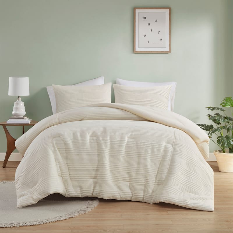 Intelligent Design Sawyer Ivory 3 Piece Knitted Jersey Comforter Set - Ivory - Queen