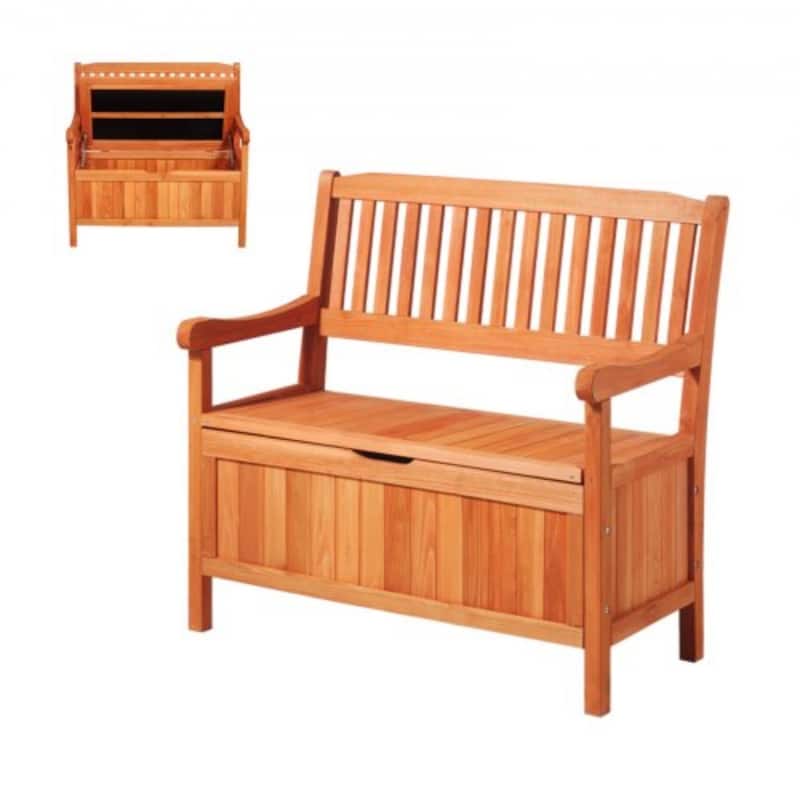 2-in-1 Wooden Patio Storage Bench with Pneumatic Rod and Deck Box Seat for Garden Pool Backyard - 42.9” × 23.03” × 35.5”