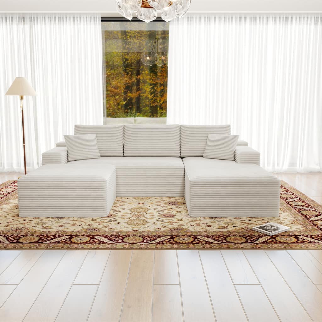 Roomfitters 104.3" Modular Sectional Sofa, 3-Piece Compressed Cloud Couch, No Assembly Required, Plush Corduroy, White