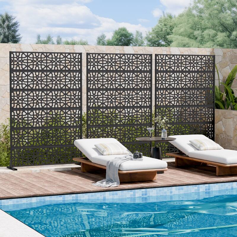 Rectangle Outdoor Privacy Screens Metal Screen Fence Panel Set of 2