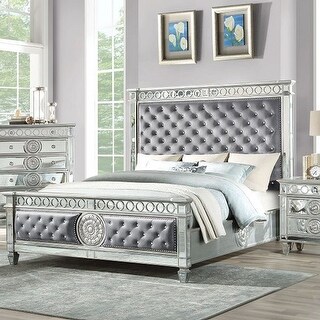 Acme Varian QUEEN BED Gray Velvet & Mirrored - Bed Bath & Beyond