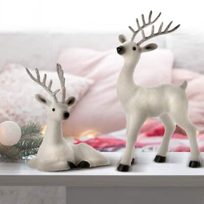 10-15" Frosty Standing & Laying Deer Set of 2