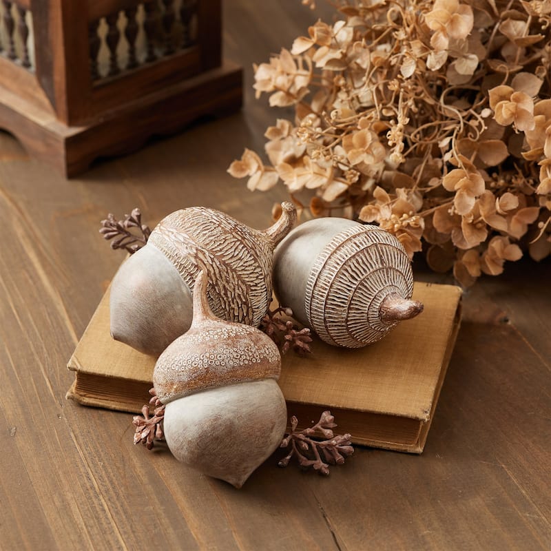 White Washed Etched Acorn (Set of 6)