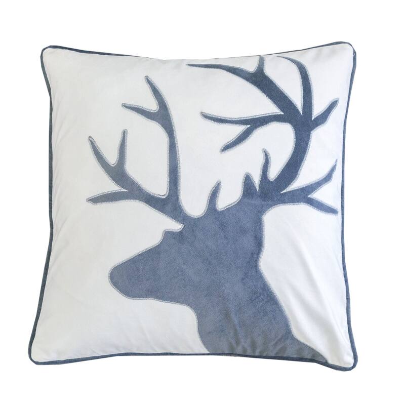 Holiday Reindeer Velvet Pillow with Insert 20x20 Inches Festive Decor - White