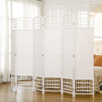 Poplar Wood Wicker Room Divider with Foldable Panels