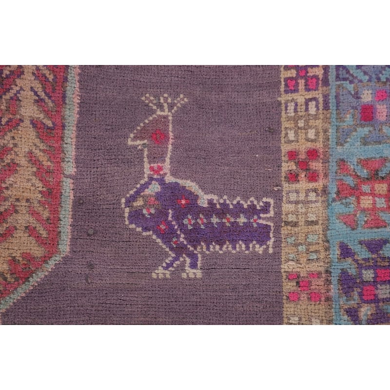 Purple Tribal Ardebil Persian Vintage Runner Rug Handmade Wool Carpet - 3'10" x 9'7"
