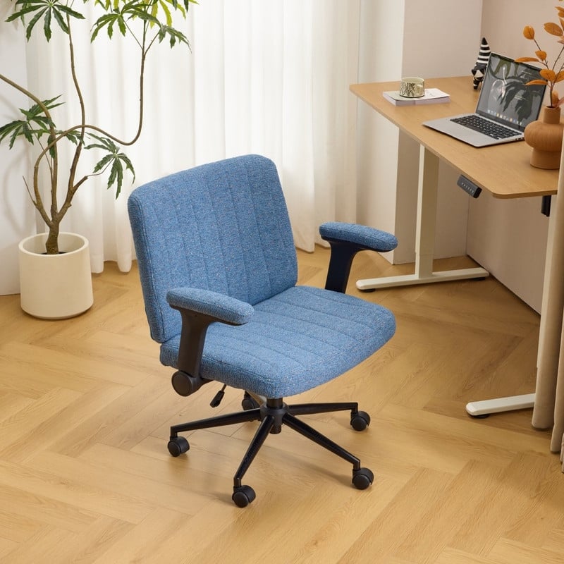 Speckled Chenille Swivel Chair With Flip-Up Arms For Cross-Legged - Ocean blue