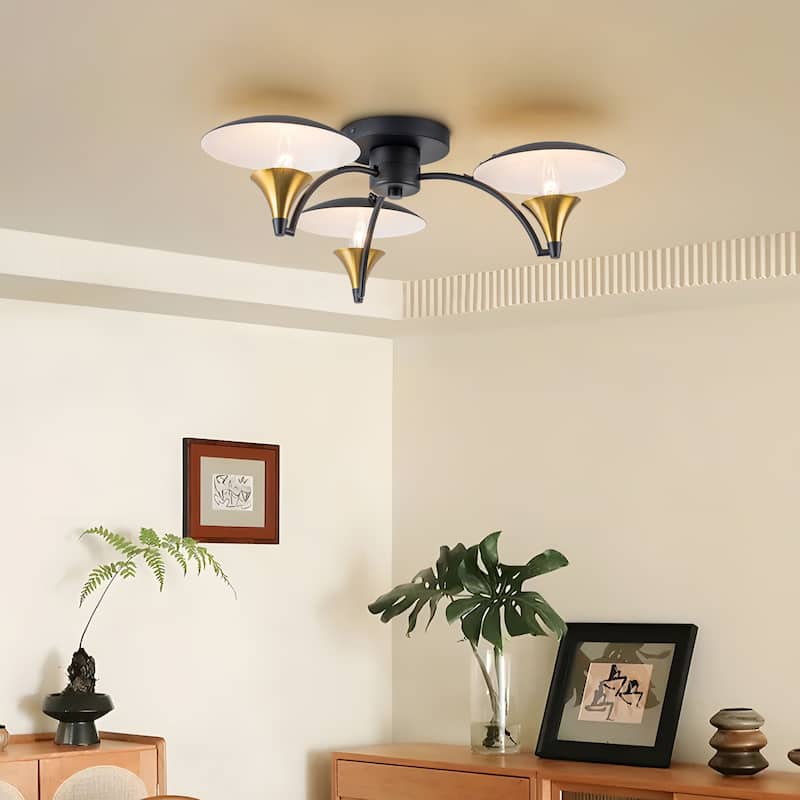 Starsky 3-Light Mid-Century Modern Semi Flush Mount - Black&Gold
