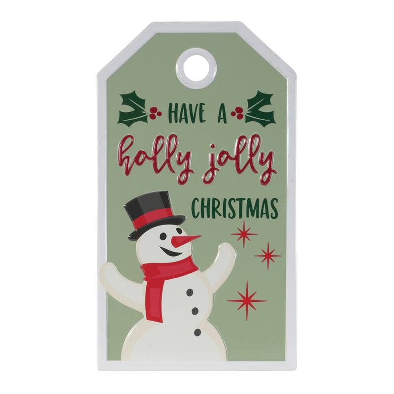 16"Tall Rustic Christmas Snowman Sign with Holly Jolly Quote Green Metal Wall Decor for Holiday - 9.25”L x 0.5”W x 16.25”H