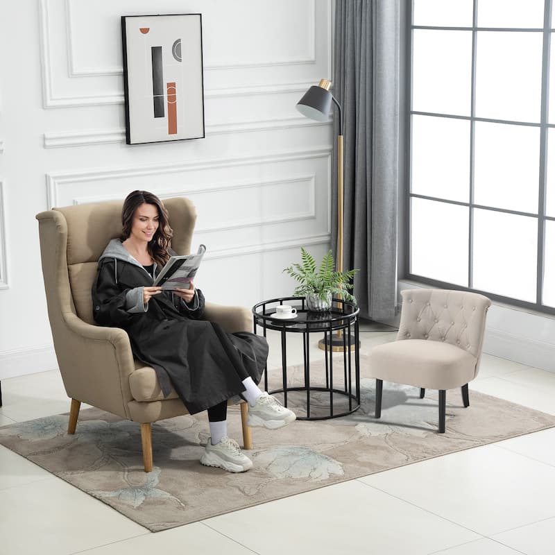 HomCom Modern Accent Leisure Armless Slipper Upholstered Lounge Chair with Large Comfortable Surface & Wooden Legs