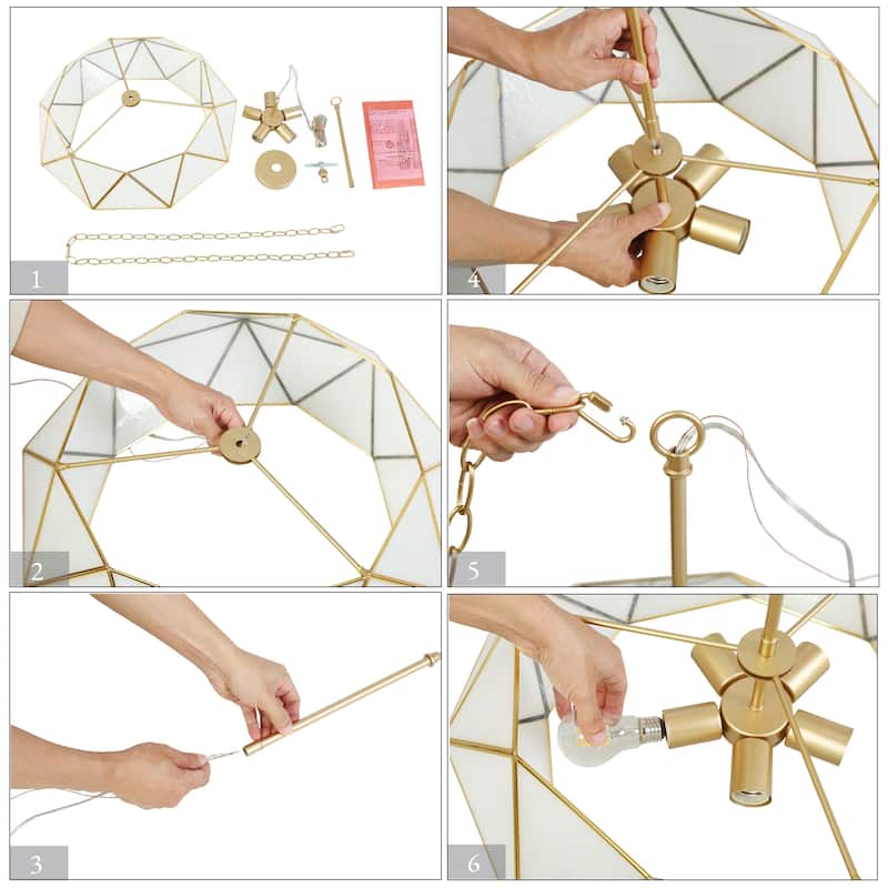 Mid-Century Modern 5-Light Gold Drum Chandelier for Dining Living Room Bedroom - Gold&Brass - 23.6" Dia. x 8.3" H