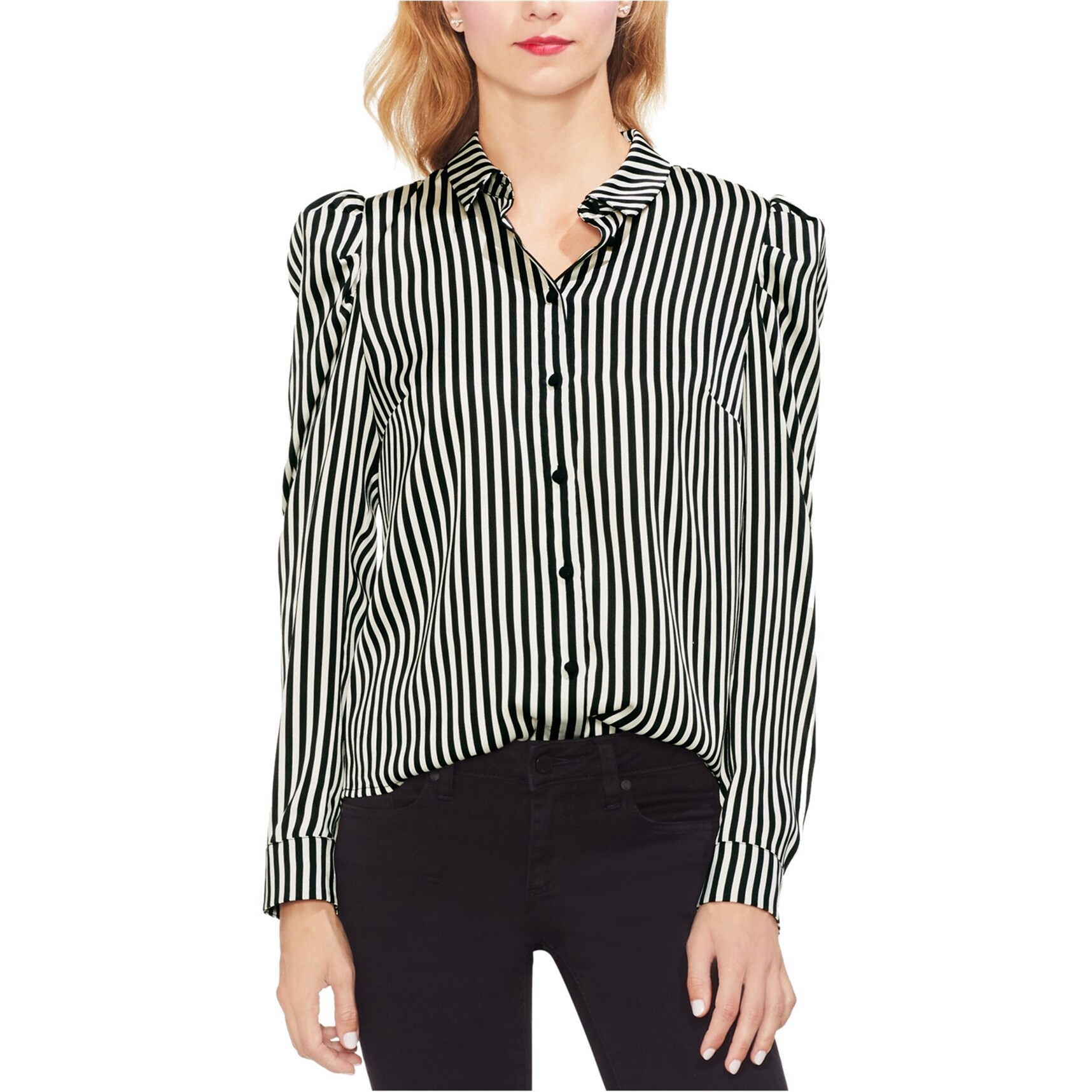 Shop Vince Camuto Womens Chic Button Up Shirt Black Medium