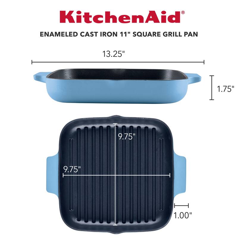 KitchenAid Enameled Cast Iron Square Grill and Roasting Pan, 11Inch