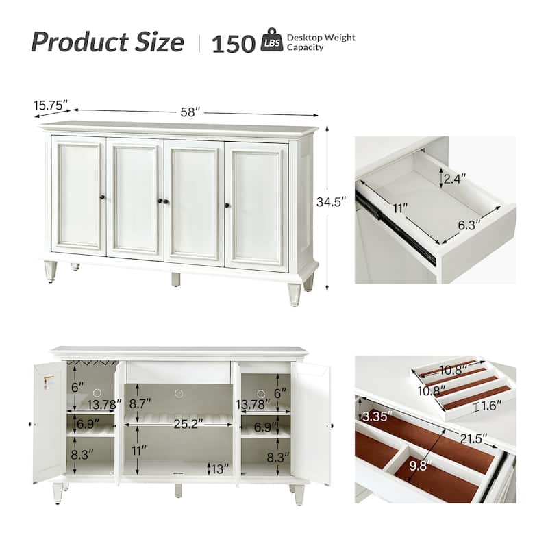 Erwin Traditional 58" Wide Sideboard with Wine Bottle Storage by HULALA HOME