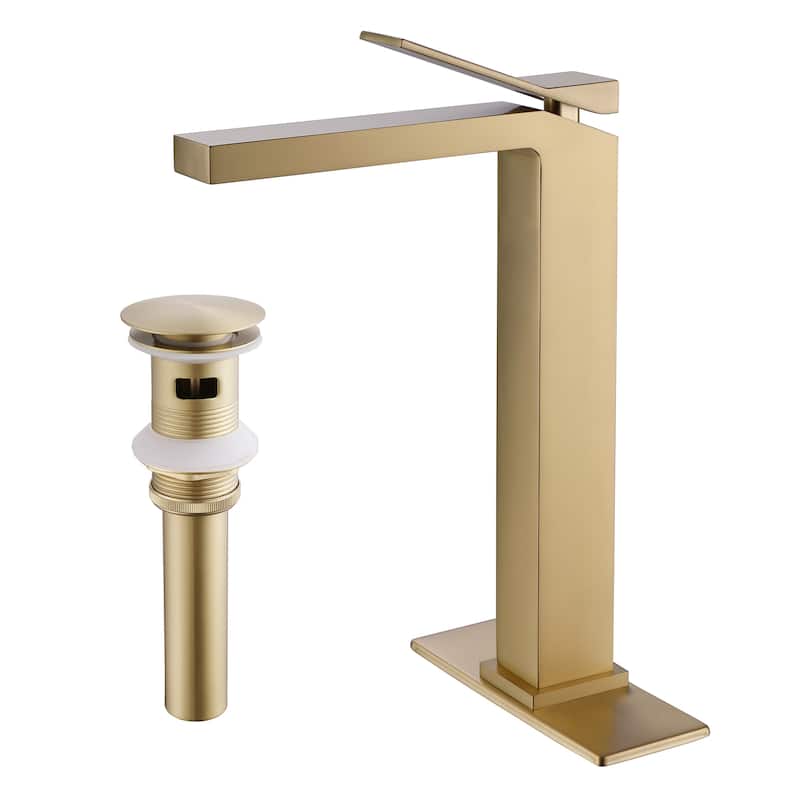 Rbrohant Single Handle Single Hole Bathroom Vessel Sink Faucet, Waterfall Spout Bathroom Faucet,RV Lavatory Vessel Faucet - With drain - Brushed Gold