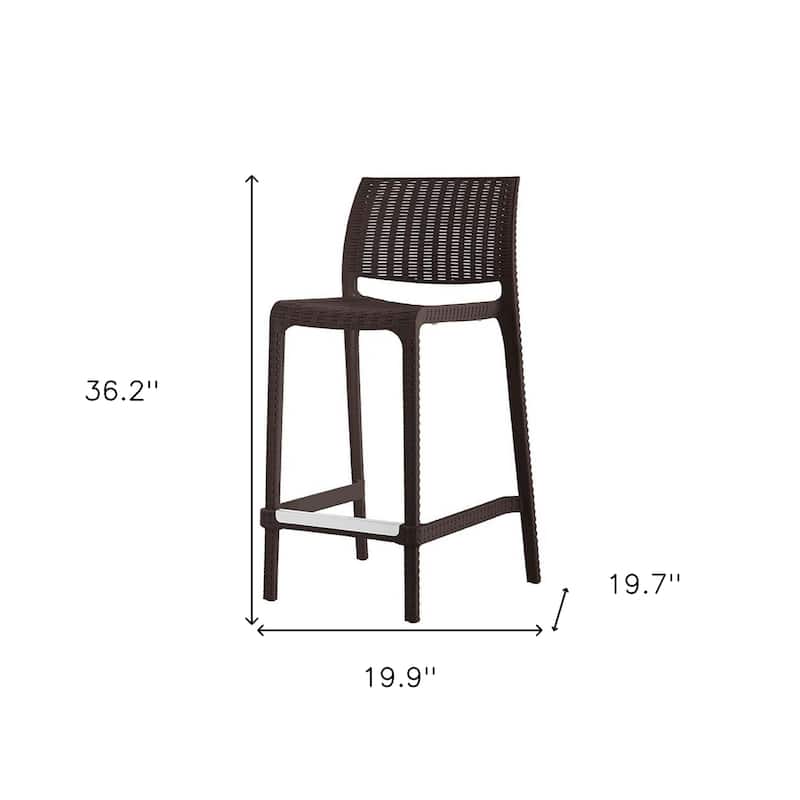 HomeRoots Set of Four 26" Brown Faux Rattan Heavy Duty Plastic Low Back Outdoor Counter Height Bar Chairs