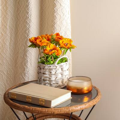 National Tree Company 10 in. Orange Anemone Flower Bouquet in White Basket - 10 in