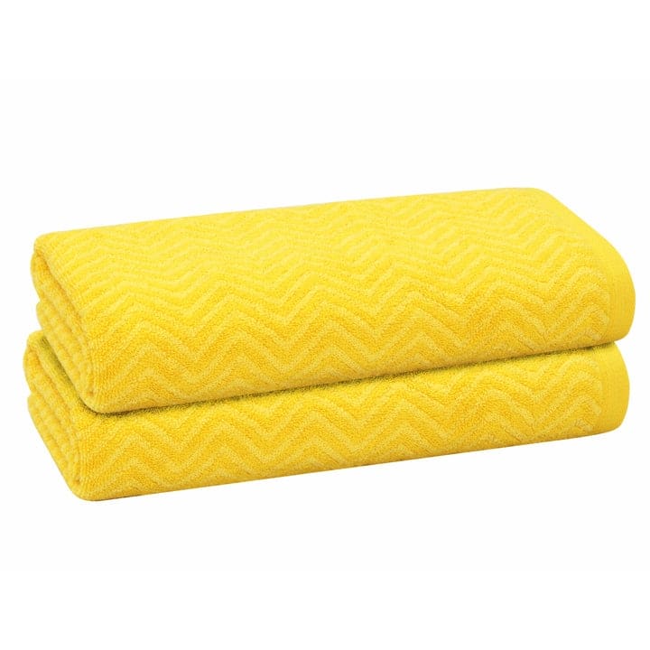 PREMIUS 2 Pack Chevron 100% Cotton Yarn Dyed Bath Sheet Towel, 32x64 Inches - Sunstruck-Yellow