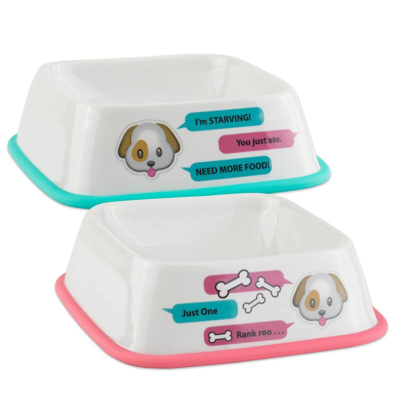 DII Printed Pet Feeding Bowl - Pair - Square - Emojis