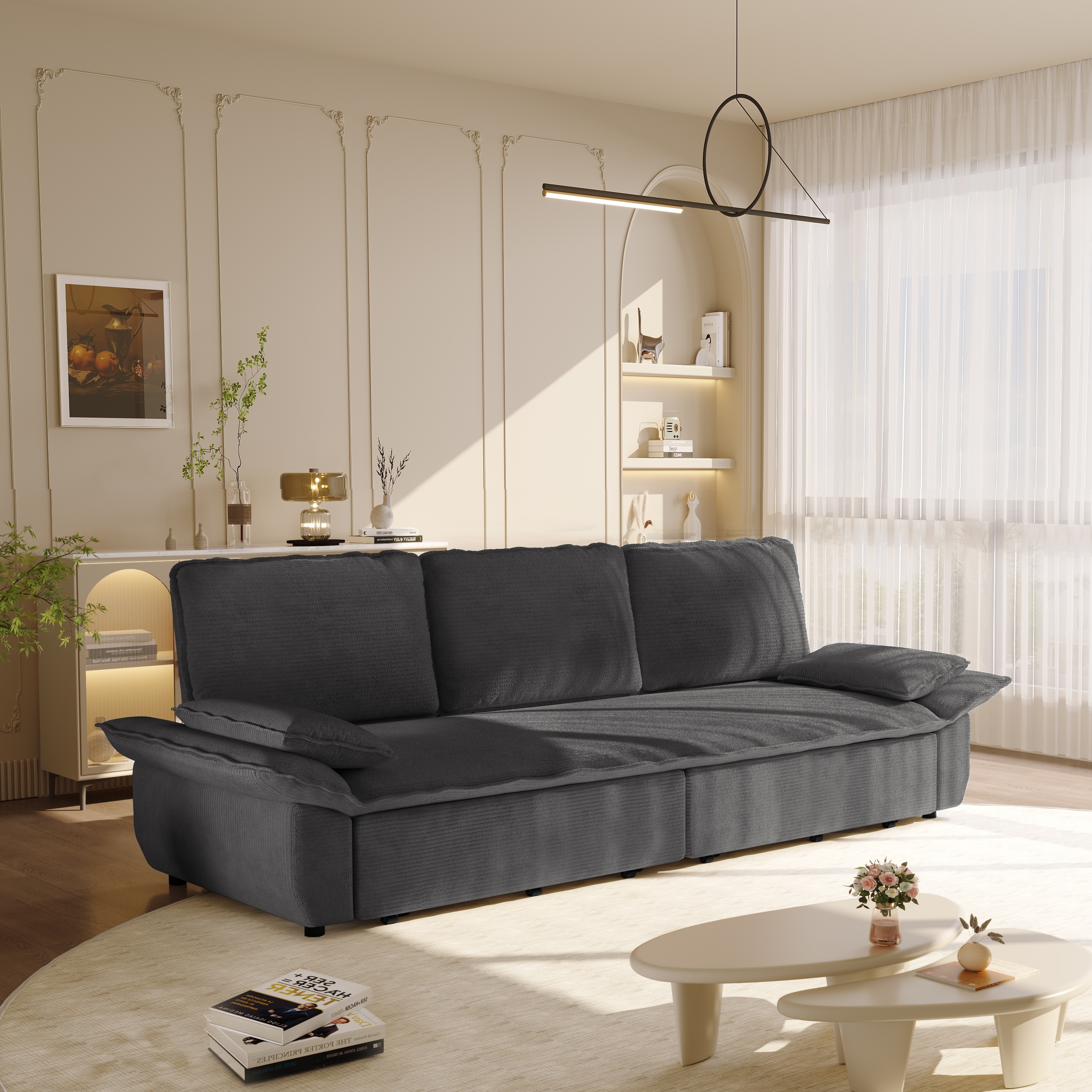 94.5" Corduroy Sofa Bed, 3-in-1 Convertible Sleeper Sofa Couch, Pull Out Sofa Bed, Space-Saving Upholstered Sofa