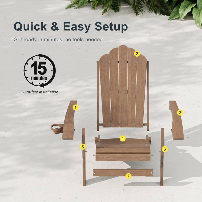 3-Position Adjustable Folding Adirondack Chair W/ Ottoman for Outdoor