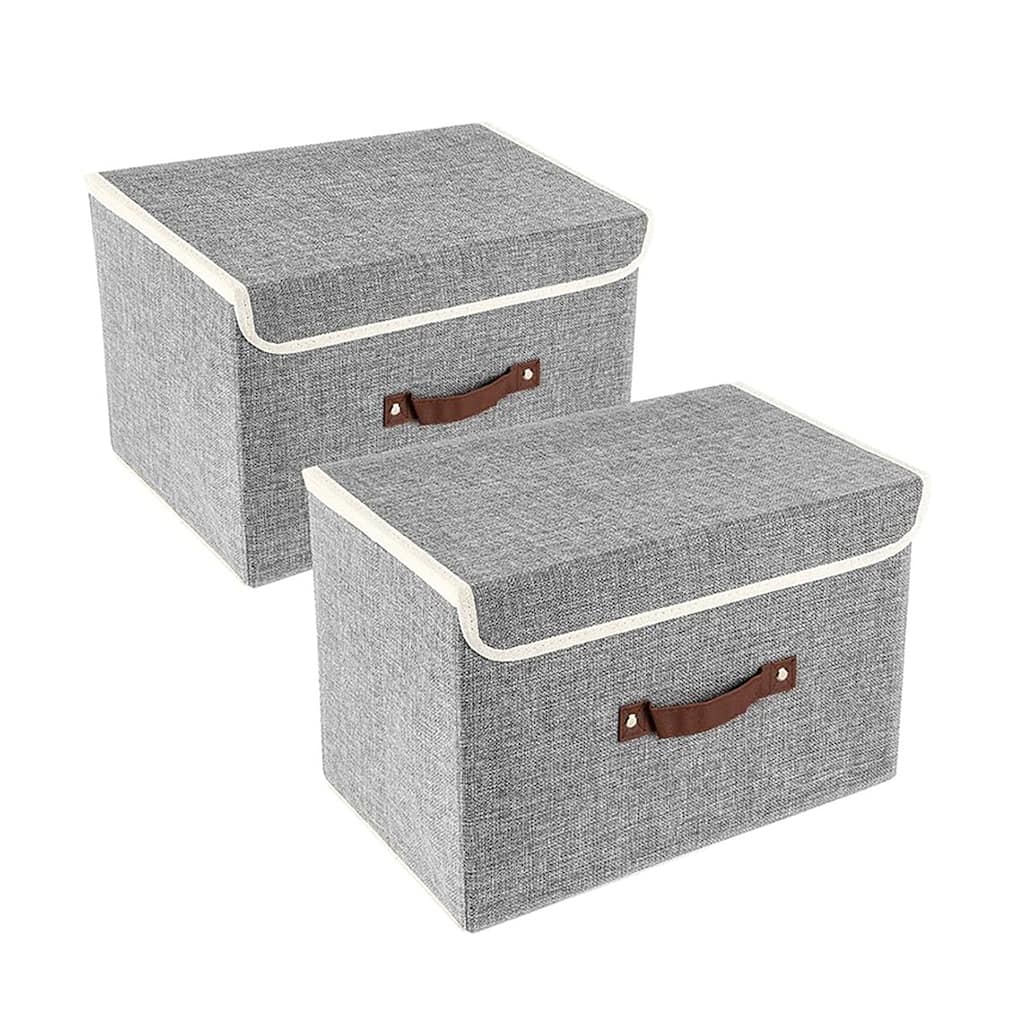 Enova Home Light Grey Fabric Storage Bins (Set of 2) - N/A