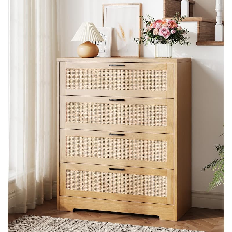 Rattan 4 Drawer Dresser for Bedroom