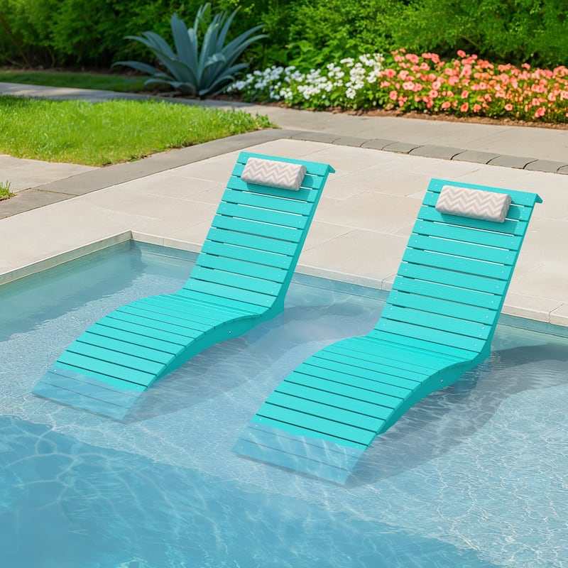 Outdoor Chaise Lounge Chair Set of 2, Patio Lounge Chairs for Outside, HDPE Lounge Chair - 59.8"L x 22"W x 34.8"H - Aruba Blue