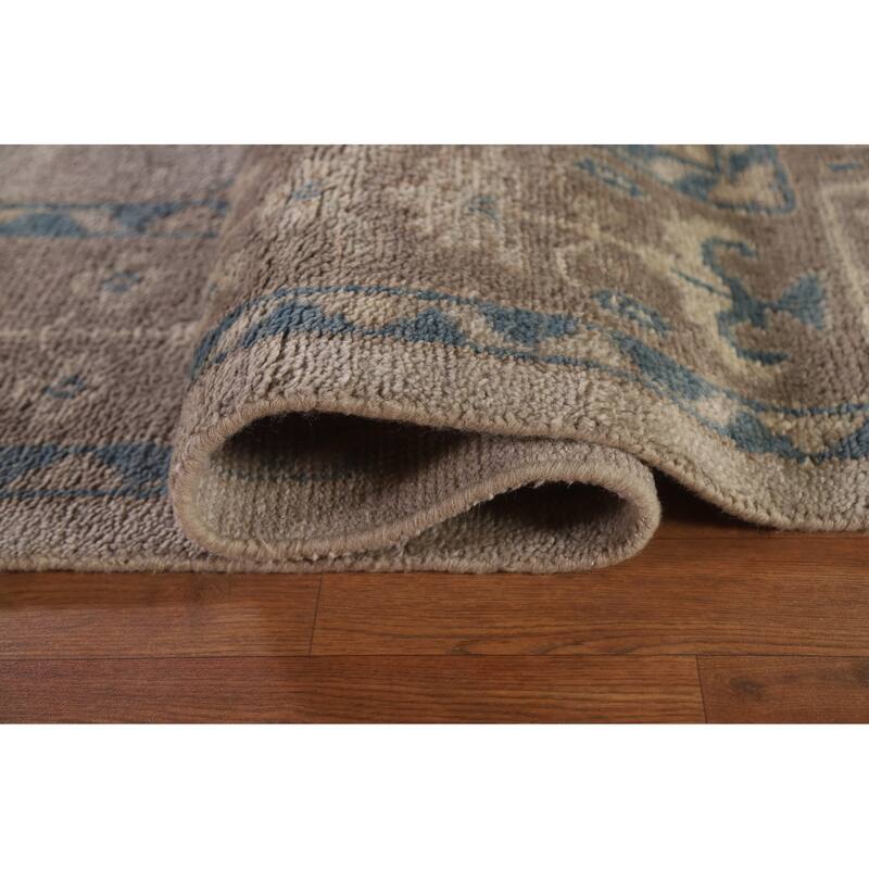 Geometric Oushak Oriental Area Rug Handmade Wool Carpet - 9'0"x 11'11"