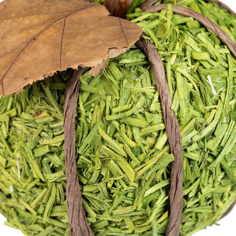 Textured Shredded Wood Pumpkin Fall Harvest Decorations- 3.5" - Orange and Green - Set of 6