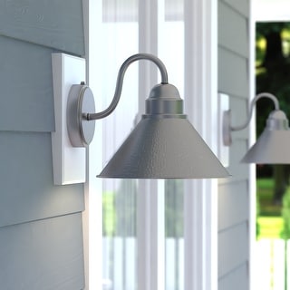 VAXCEL Outland 1-Light Brushed Pewter Dusk to Dawn Sensor Farmhouse Outdoor Wall Sconce, Gooseneck Metal Shade, Dark Sky