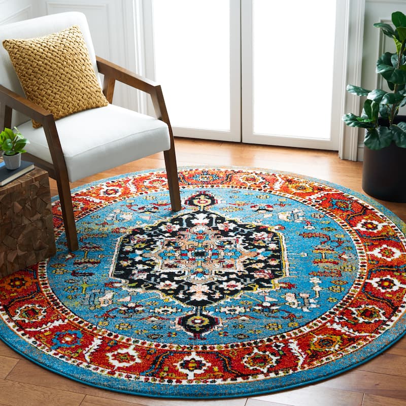SAFAVIEH Vintage Hamadan Loretta Rug - 6'7" Round - Blue/Red