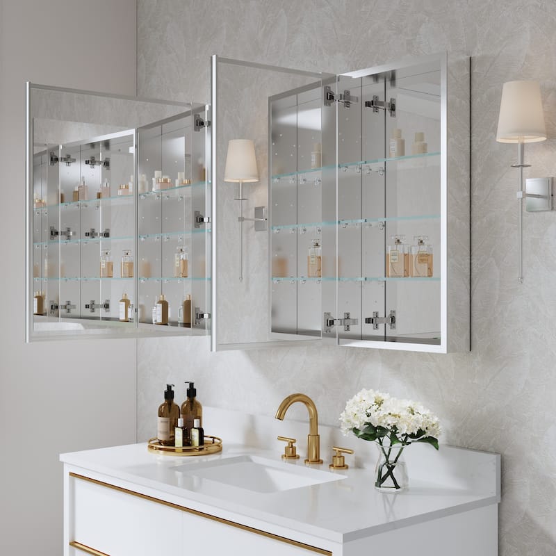 40''W X 30''H Recessed Or Surface Wall Mount Bathroom Medicine Cabinet With Adjustable Glass Shelves