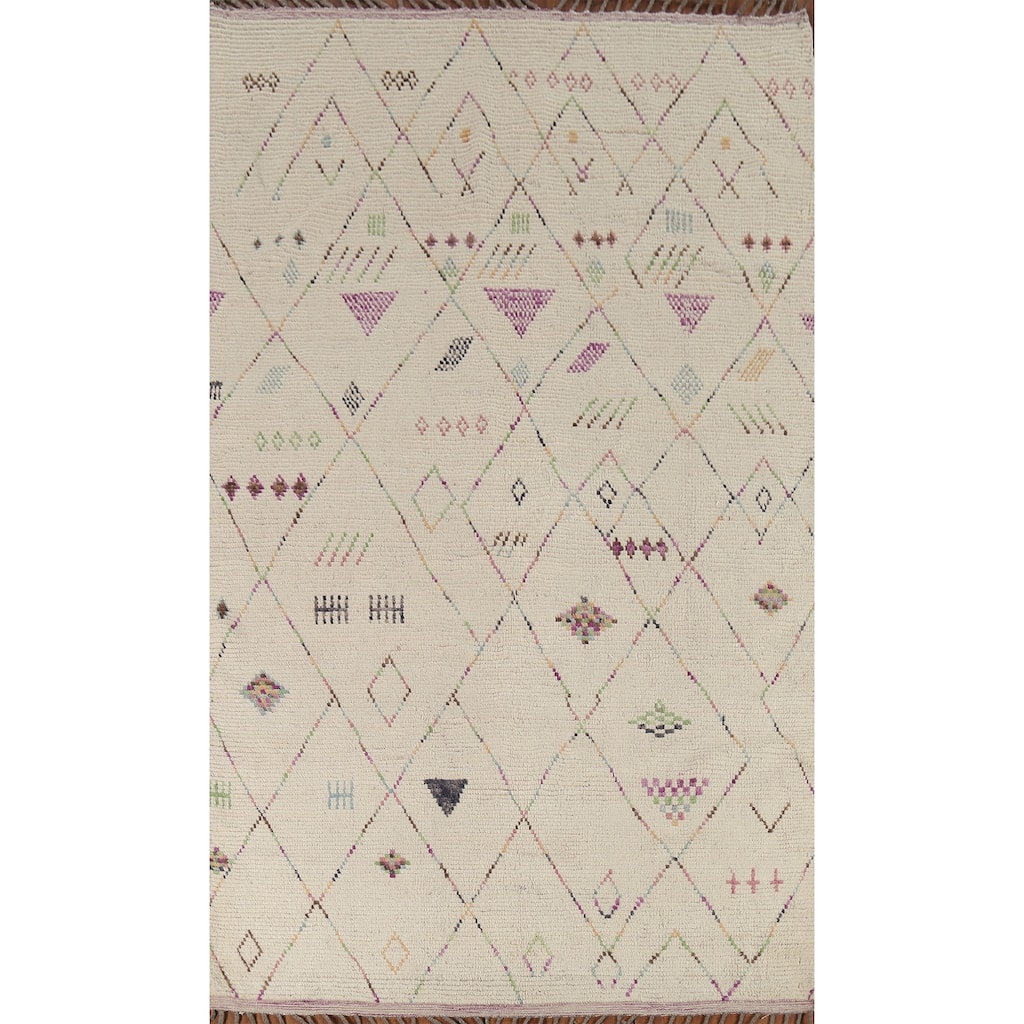 Geometric Moroccan Area Rug Handmade Wool Carpet - 5'10"x 9'9"